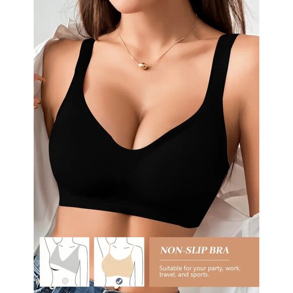 Seamless Wireless Black Bra With Wide Straps & Adjustable Back Closure size M - Picture 3 of 5